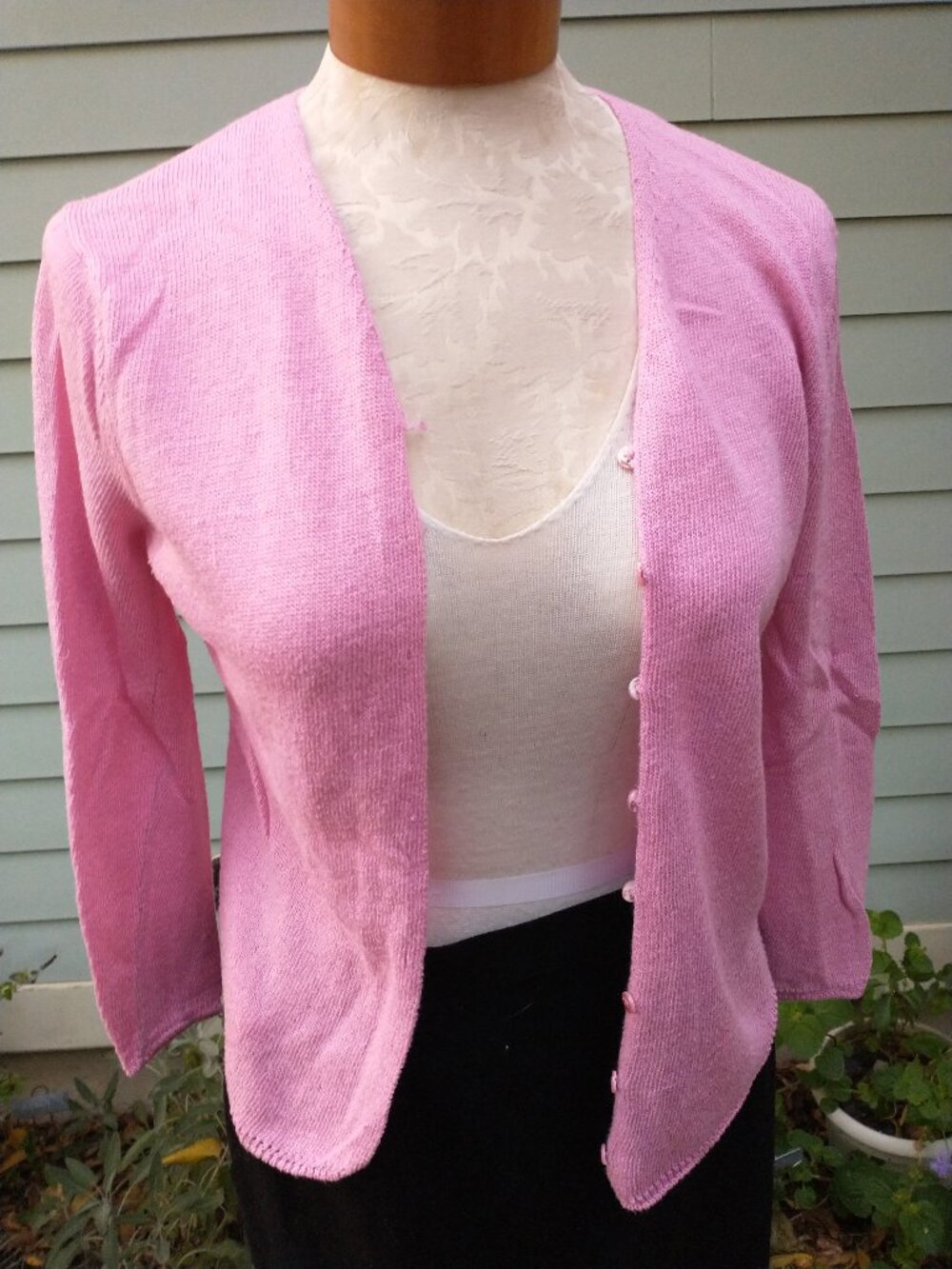 Cardigan: linen/cotton/viscose, pink. Size small - by Eileen Fisher